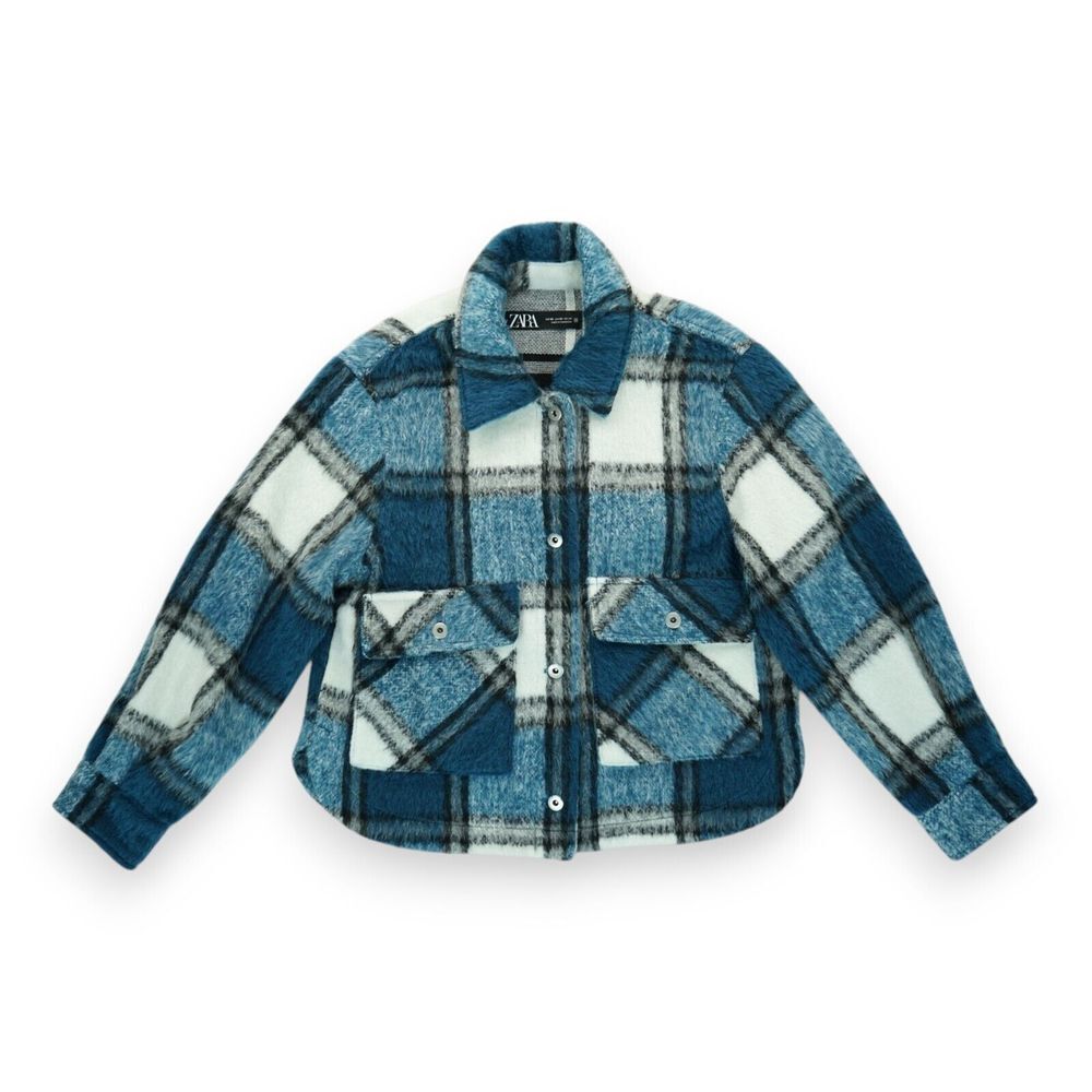 Zara Women's‎ Plaid Fuzzy Button Front Crop Fleece Jacket Size XS